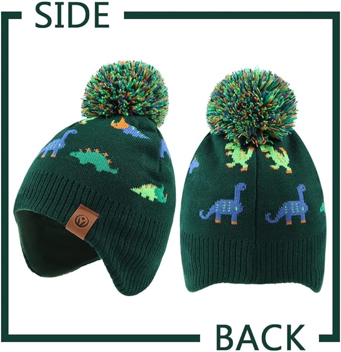 JANGANNSA Knitted Baby Hat Scarf Set Winter Warm Boys Girls Beanie Fleece Lining Toddler Kids Hats with Pompom