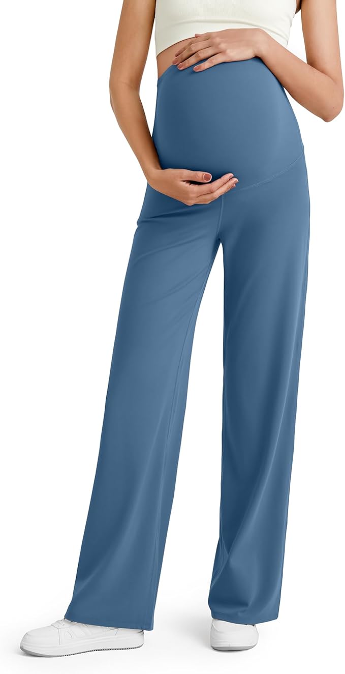 G4Free BareFeel Maternity Dress Yoga Pants Over The Belly Stretchy Work Slack Pregnancy Wide Leg Lounge Trousers