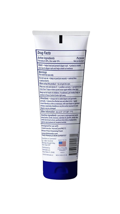 Welmedix Rapid Relief Diaper Rash Cream with Zinc Oxide, Hospital Grade Barrier Cream for Adults, and Babies with Fragile or Sensitive Skin (4oz Tube, Pack of 5)
