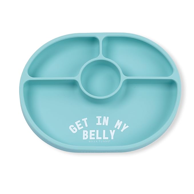 Bella Tunno Suction Plate for Babies & Toddlers, Self-Feeding Dish for Baby Led Weaning, Silicone Divided Plate, Sticks to Highchair Trays & Tables, Microwave & Dishwasher Safe, Get In My Belly