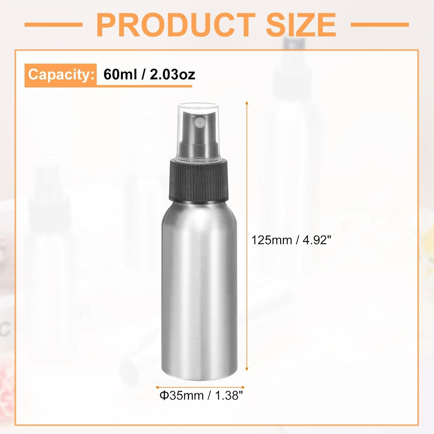 HARFINGTON Aluminum Fine Mist Spray Bottles 60ml/2.03oz Metal Small Liquid Alcohol Refillable Travel Container with Black Plastic Nozzle Cap for Perfume Skincare Cosmetic Storage Bottle