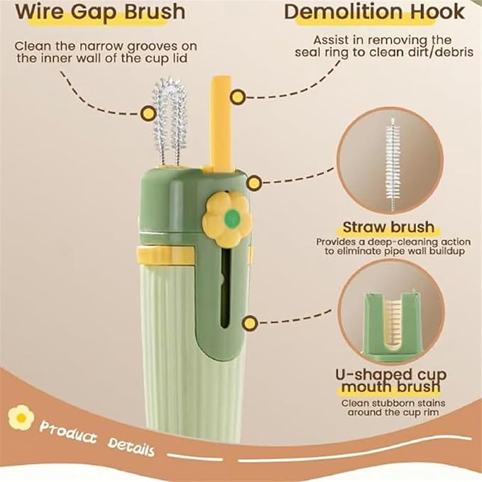 5 in 1 Bottle Cleaning Brush Set, 5‑in‑1 Multifunctional Bottle Cleaning Brush Set, Straw Cleaner Brush for Baby Bottles, Multifunctional Detachable Water Bottle Brush (1PCS White)