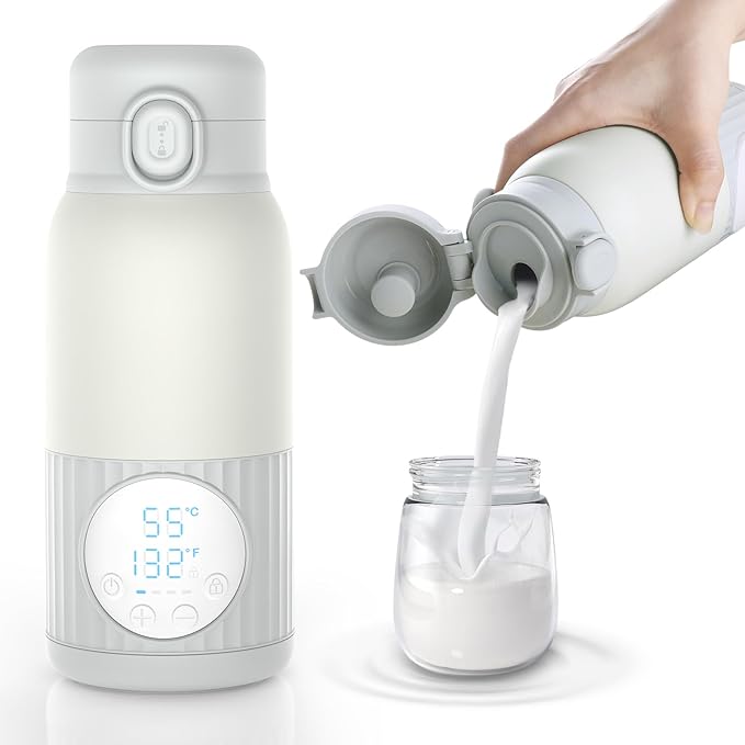 Portable Bottle Warmer for Travel,Fast Heating & Precise Temp Control for Baby Breast Milk & Water,Bottle Warmer for Outdoors/Home/Car..,13.5 Ounces Large Capacity to Meet Your All-Day Needs(Gray)