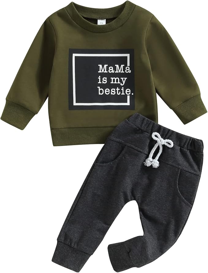 Toddler Baby Boy Clothes Solid Color Long Sleeve Crewneck Sweatshirt Top Casual Pants Set 2Pcs Fall Winter Outfits