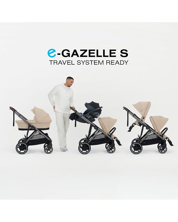 Cybex e-Gazelle S Electronic Assist Stroller – Gazelle S Single-to-Double Electric Stroller, Smart Assist, Rocking Mode, 20+ Configurations & Compact Fold, Moon Black with Silver Frame