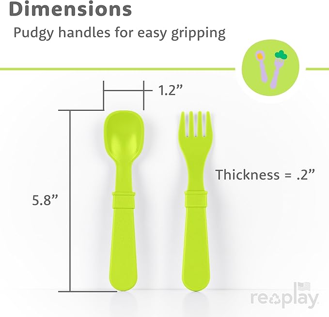 Re-Play Toddler Forks and Spoons Set - 4x4 Utensils Set for Kids - Dishwasher and Microwave Safe - Made in USA - Set of 8-5.8" x 1.2" x 0.2" - Mermaid