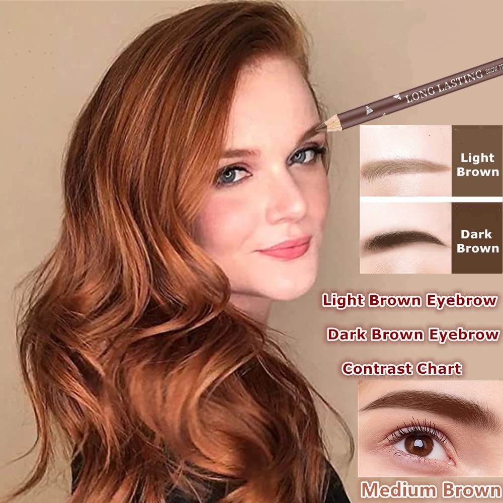 Go Ho 12 PCS Brown Eyebrow Eyeliner Pencils,Sweatproof Eyebrow Pencil,Long-lasting Nice Color Eye Brow Gel Pen Makeup Brow Tint Sticks（Medium Brown）