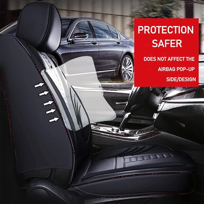 Luxury 2 Seats Car Seat Covers Protectors for Suzuki 1999-2025 95% Models, Back Storage Bag Design & Headrest Pillow & Lumbar Support Black & Black Line
