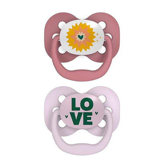 Dr. Brown's Advantage Baby Pacifier, Fully Symmetrical Soother with Soft Silicone Bulb, Lavender Love, 0-6m, BPA Free, 2 Pack