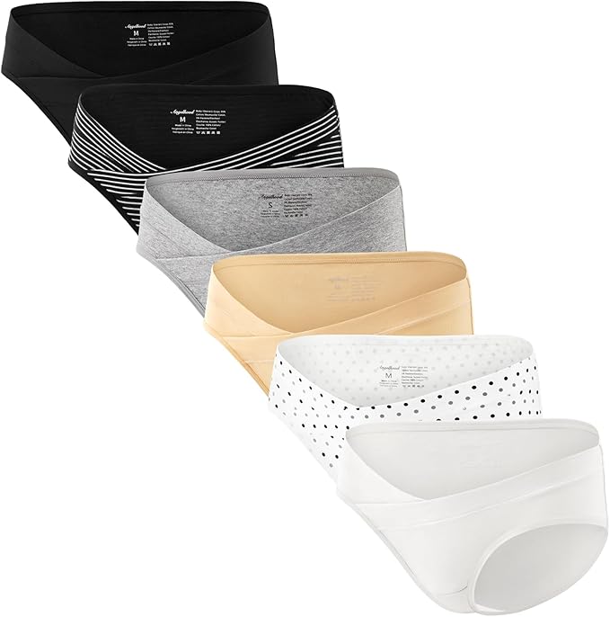Angelhood 6 Pack Womens Cotton Maternity Underwear,Healthy Maternity Pregnancy Panties Postpartum Mother Under Bump Underwear