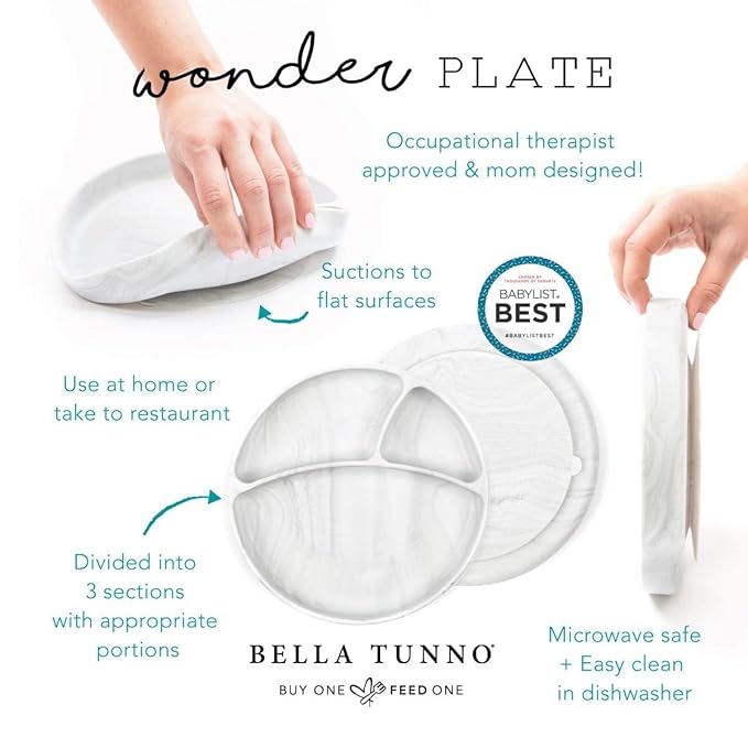Bella Tunno Wonder Baby Plates – Silicone Suction Plates for Baby, Toddler, & Kids, Great for Baby Led Weaning, BPA Free, Kid and Baby Must Haves, 3 Sections (Hello Gorgeous)