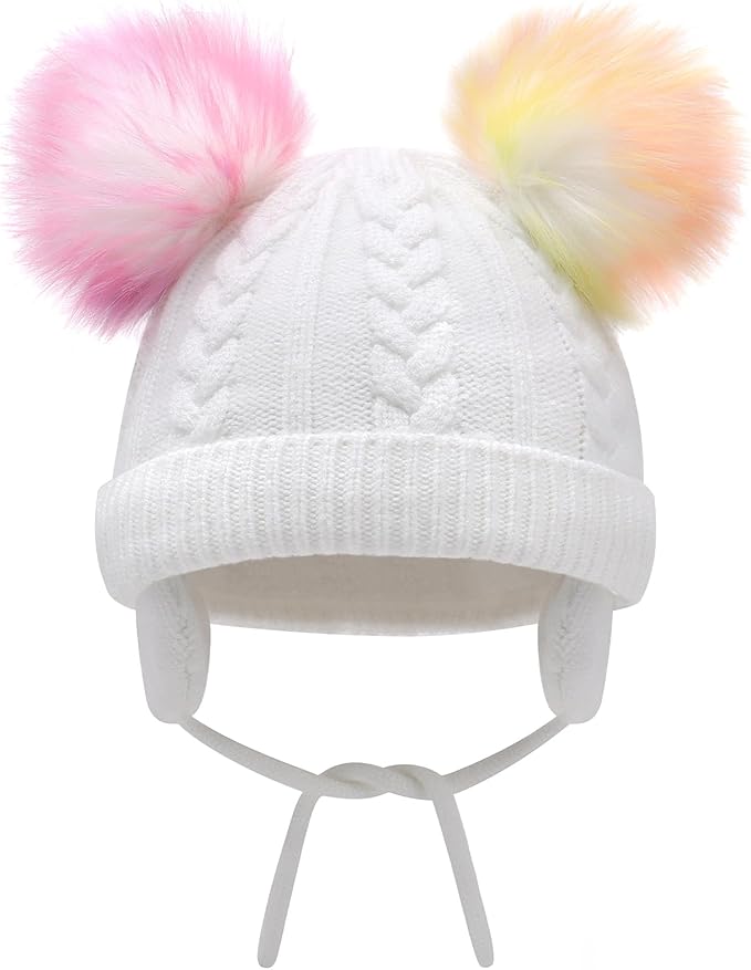 Duoyeree Toddler Winter Hat with Earflap Scarf Hood Thick Warm Kids Skull Cap for Baby Girls Boys
