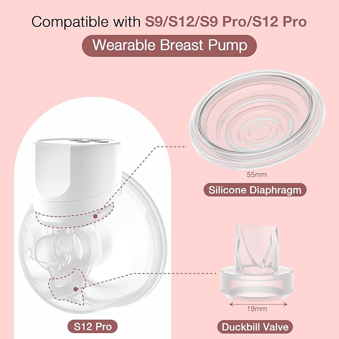 8PCS Silicone Duckbill Valve & 4PCS Silicone Diaphragm Compatible with Momcozy S12 Pro/S9 Pro/S12/S9 Breastpump, momcozy Breast Pump Replacement Parts Breastfeeding Essentials Pumping Kit for Moms