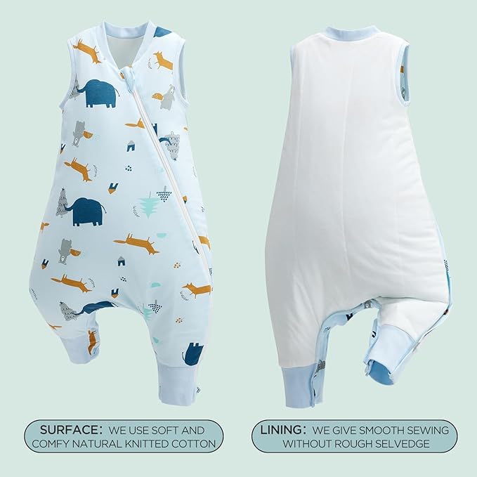 Duomiaomiao 2.5 TOG Toddler Sleep Sack 6-12 Months 100% Cotton Winter Side Open Zipper Baby Sleep Sack with Feet, Warm Toddler Wearable Blanket