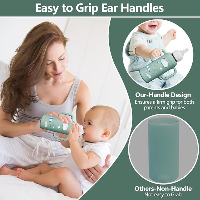 4 Pack Silicone Sleeves for Dr. Brown's Glass Bottles - Drop Protection Bottle Sleeves,Compatible with Dr. Brown's Newborn Glass Bottles,with Silicone Handles,8 oz