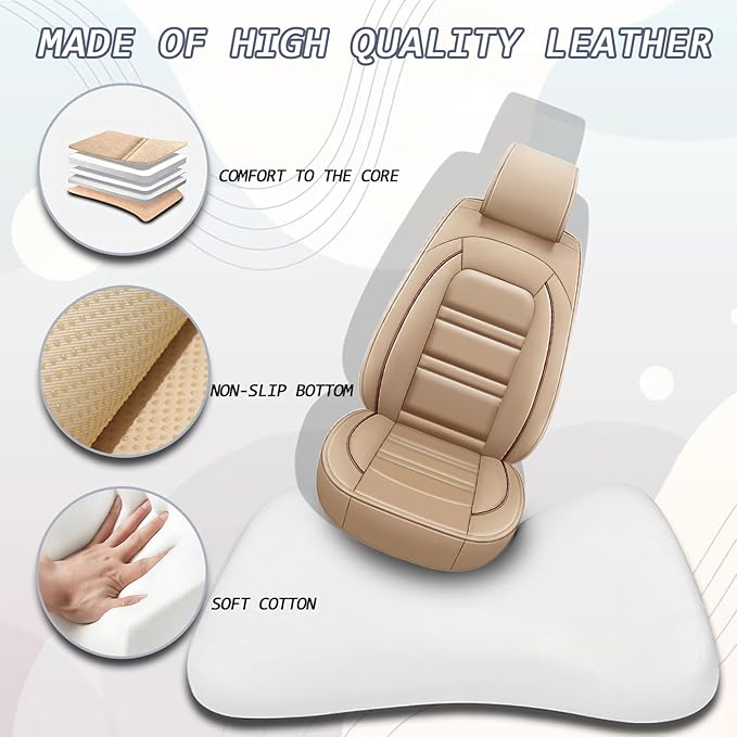 Seat Cover for Honda Pilot 2003-2025 | Car Seat Covers Front Seats, Waterproof Seat Protectors, Automotive Front Seat Covers (Front Seat, Beige)