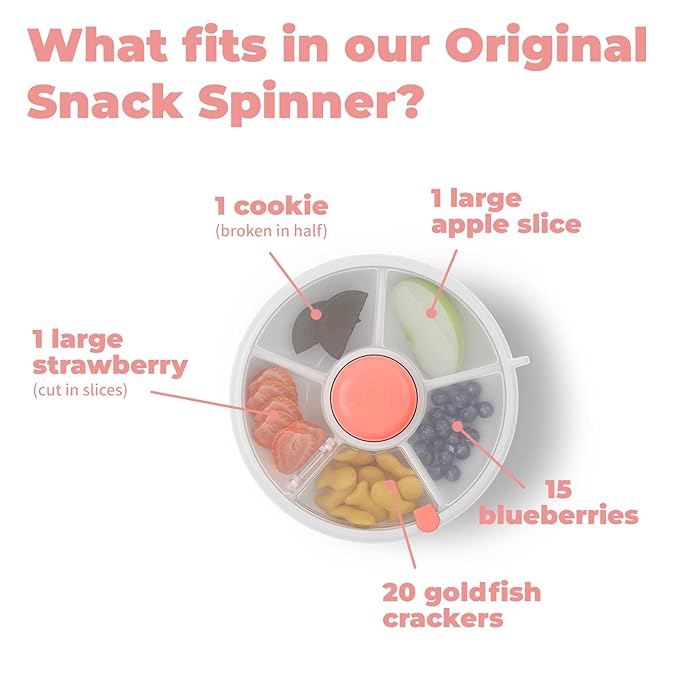 GoBe Kids Small Snack Spinner Flip Bundle with Hand Strap and Sticker Sheet - Reusable Snack Container with 5 Compartment Dispenser and Lid | BPA/PVC Free | Dishwasher Safe | No Spill - Lemon Yellow