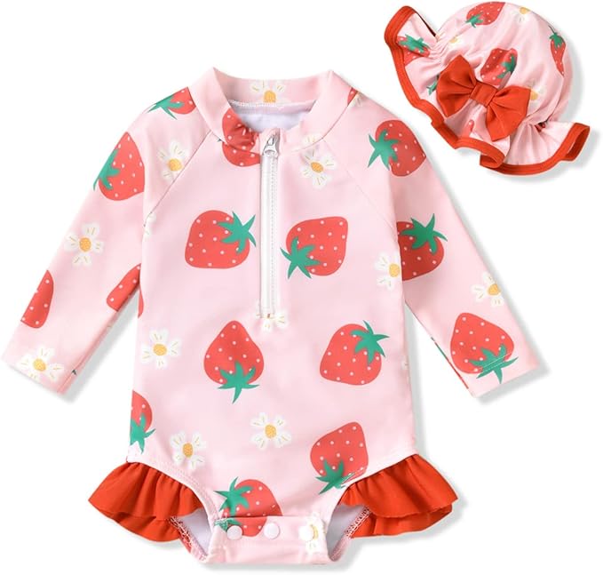 Aalizzwell Baby Girls Long Sleeve One Piece Swimsuit with Hat