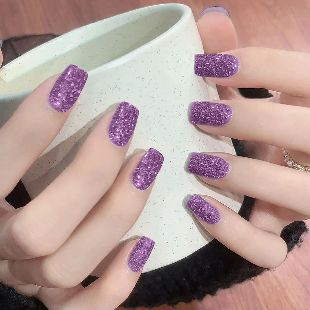Nail Polish Strips, 32PCS Salon Quality Wraps, Long Lasting Gel Nail Stickers for Women Easy Apply& Remove (Gleaming Glitter Violet)