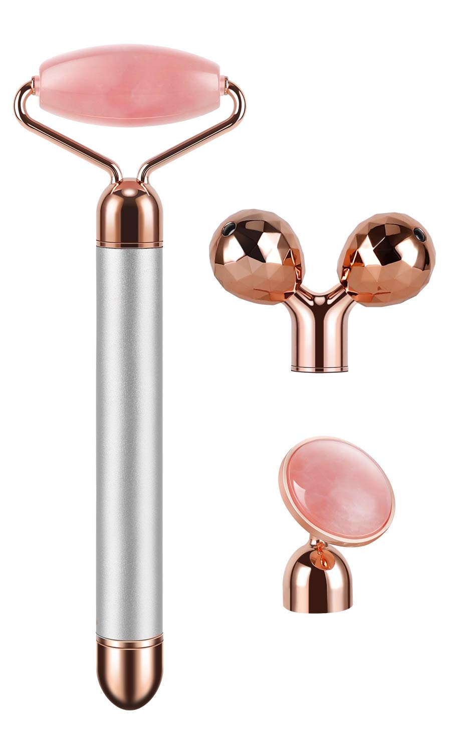 DANGSHAN 3-in-1 Electric Jade Roller 3D Roller Facial Roller & Face Massager, Rose Quartz