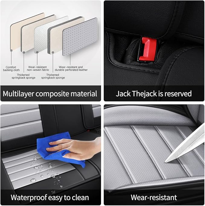 Leather Seat Cover for Ford Edge 2010-2026,Waterproof Soft Seat Covers,Interior Accessories Seat Covers Cushion Vehicle Protector Airbag Compatible(Black&Gray,Full Set with Pillow)