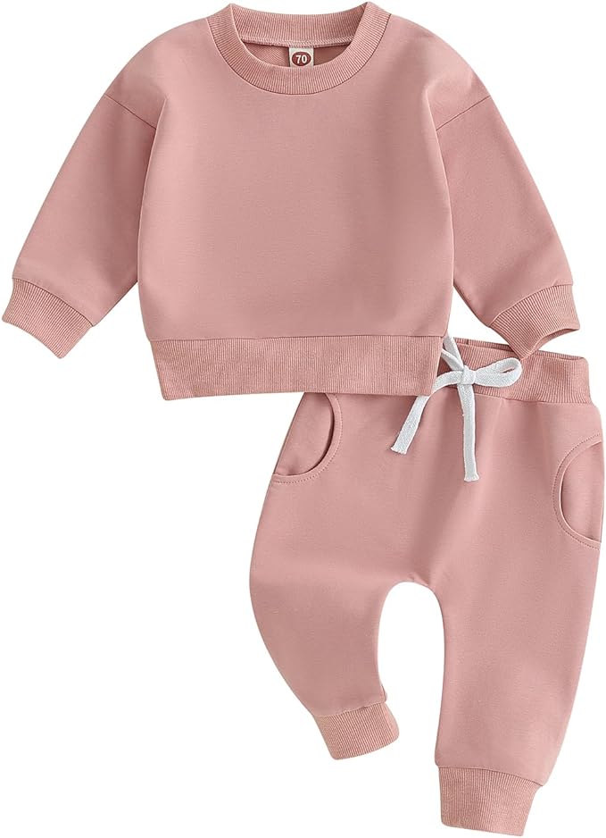 Fernvia Toddler Baby Girl Clothes 3 6 9 12 18 24 Months Fall Outfits Solid Long Sleeve Sweatshirt Tops + Pants Set