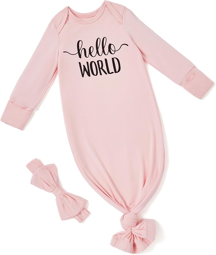 PATPAT Baby Sleeper Gown with Bamboo Viscose for Newborn Girls Boys, Knotted Nightgown with Mittens for Infant Home Coming