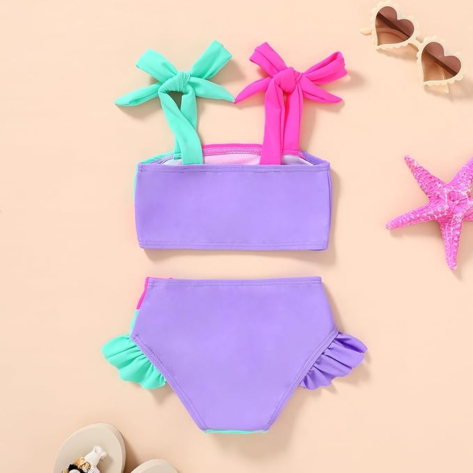 YOUNGER TREE Toddler Girls Two Pieces Swimsuit Color Block Stripe Swimwear Summer Beach Bathing Suit 18M-5T