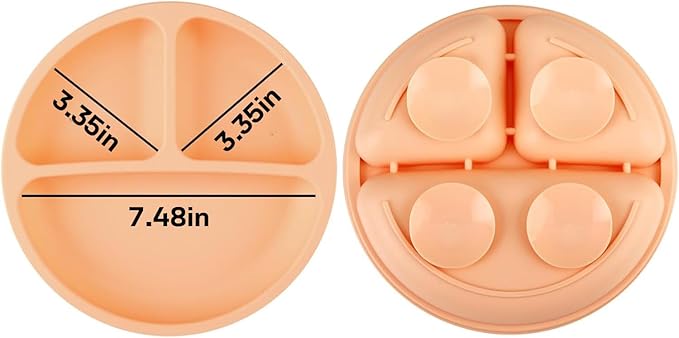PandaEar 3 Pack Toddler Plates, Silicone Divided Suction Plate for Babies, BPA-Free 100% Food-Grade Silicone Unbreakable Baby Plate (Orange)