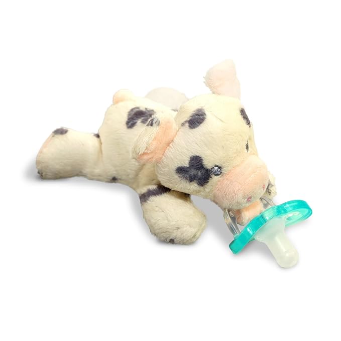 RaZbaby JollyPop Pacifier, Holder w/Detachable Baby Pacifier, Stuffed Animal RaZbuddy, All Ages 0M+, 100% Medical Grade USA Made Silicone, Machine Washable, Textured & Easy to Hold – Pig