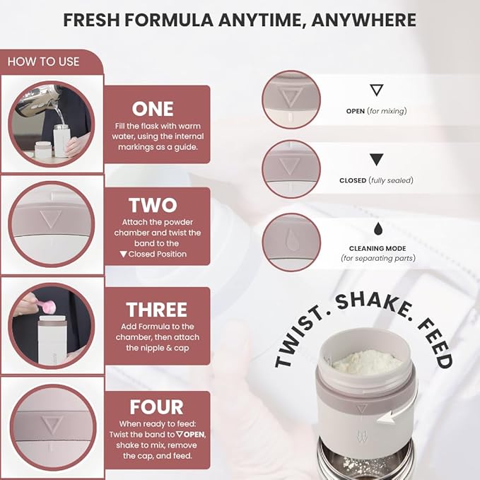 MILK & WATER All in One Baby Bottle & Baby Formula Dispenser On The Go, 5oz - Keeps Water Warm & Formula Fresh - Baby Formula Mixing Bottle with Anti Colic Nipple - Leak-Proof - 3+ Months (Pink)