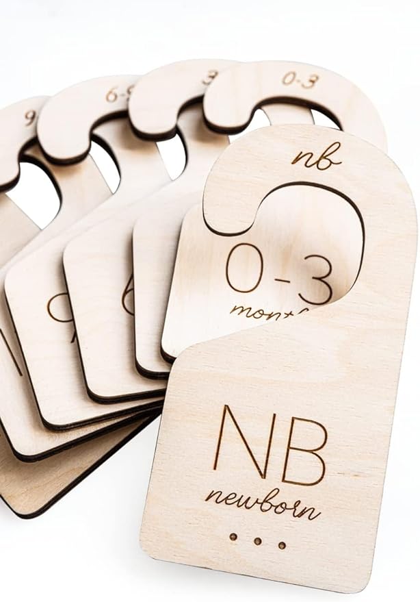 Baby Clothes Dividers for Closet – Wood Size Dividers for Newborn to 24 Months, Nursery Organizer, Large 1in Letter Size (Set of 7)