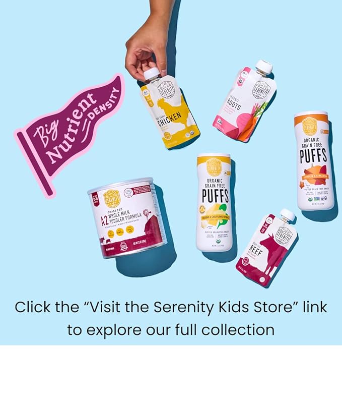 Serenity Kids 6+ Months Dairy Free Smoothie Baby Food - USDA Organic - Grass Fed Collagen Protein - 3.5 Ounce BPA-Free Pouch - Berry Butternut Protein Smoothie Baby Pouches - 6 Count