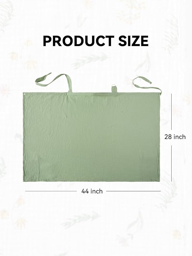 TILLYOU Muslin Nursing Cover for Baby Breastfeeding, 100% Cotton Breathable with Arch Neckline for Women, Green