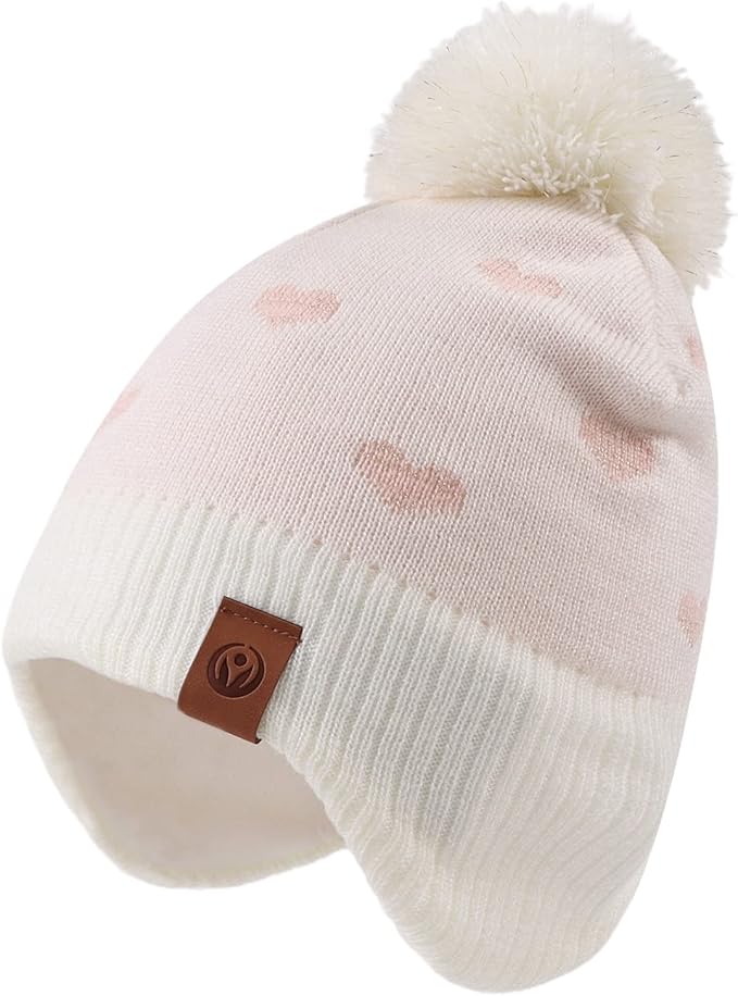 JANGANNSA Knitted Baby Hat Scarf Set Winter Warm Boys Girls Beanie Fleece Lining Toddler Kids Hats with Pompom