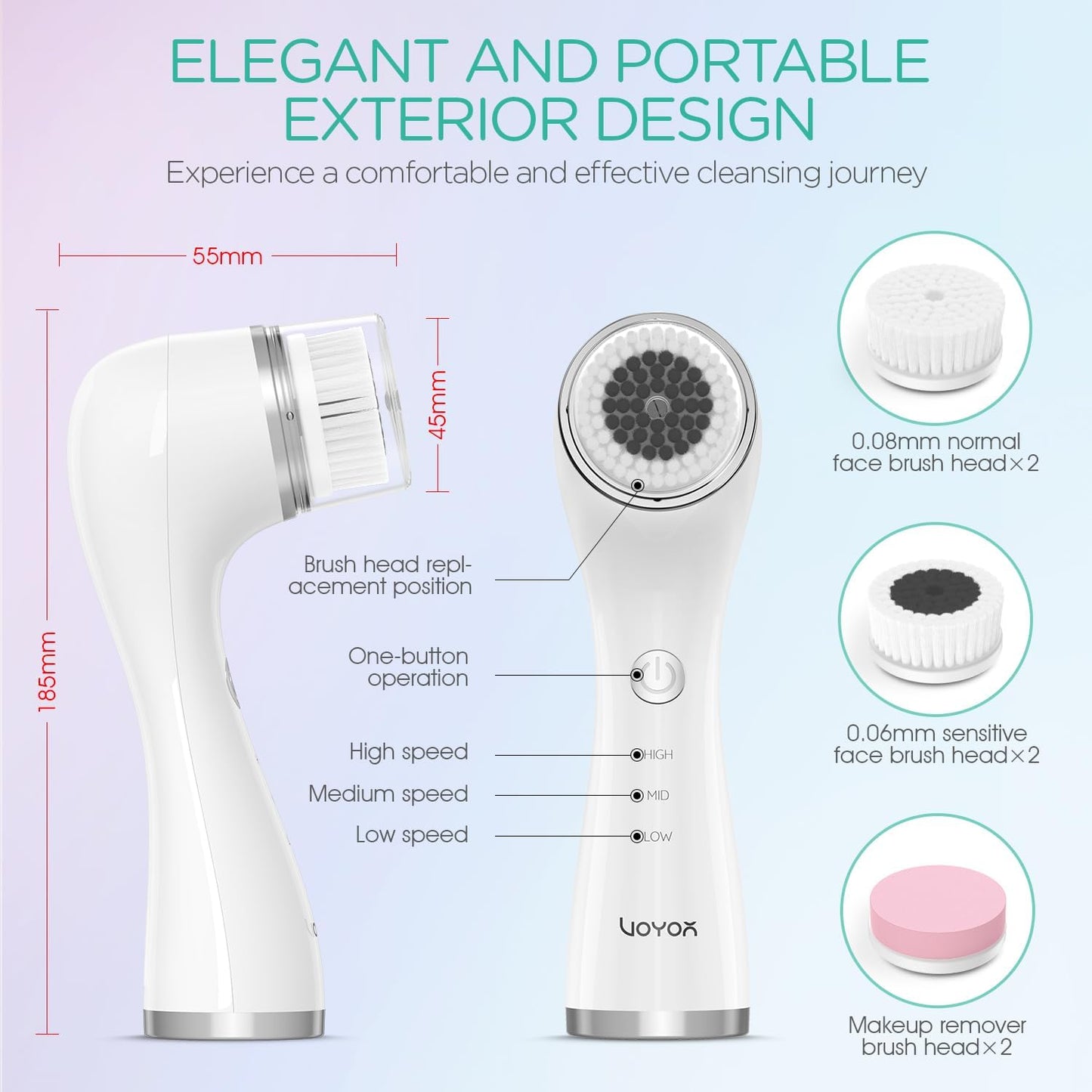 VOYOR Facial Cleansing Brush Electric for Deep Skin Cleansing Face Scrubber Rechargeable for Exfoliating and Removing Blackhead Spin Face Brush for Massaging, Remove Makeup Facial Brush FB101