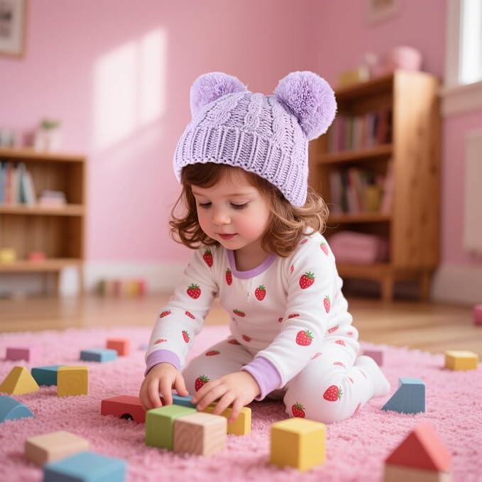 Yuoahcn Baby Girl Beanie Winter Baby Boy Hat with Pom pom Warm Infant Knitted Hats Toddler Kid Beanies