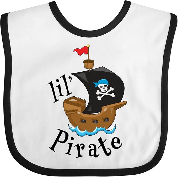 inktastic Lil' Pirate Pirate Ship, Blue Bandana Baby Bib
