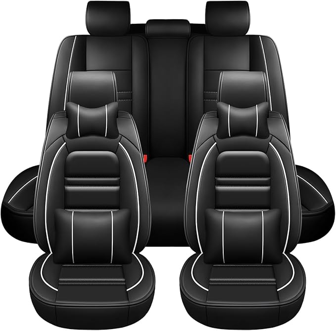 Car Seat Covers for Nissan Car Altima 1998-2025 | 5-Seats Seat Covers, Waterproof Seat Protectors, Automotive Seat Covers (Full Set with Pillow,Black&White Line)