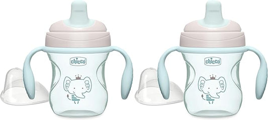 Chicco Semi-Soft Trainer with Bite-Resistant Spout and Spill-Free Lid 7oz. | Removable, Non-Slip Handles | Top-Rack Dishwasher Safe | Easy to Hold Ergonomic Indents | Sage | 6+ months (Pack of 2)