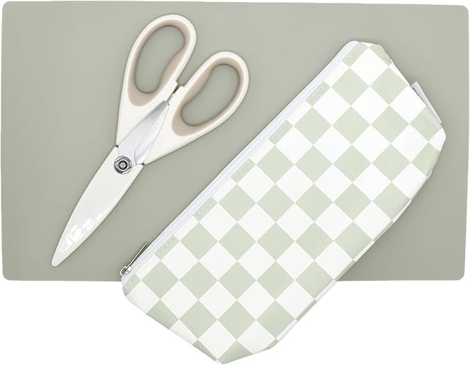 Yeah Baby Goods Toddler Restaurant Essentials Kit – Check Baby Feeding Set w/Food Scissors, Silicone Placemat & Wipeable Zipper Tote