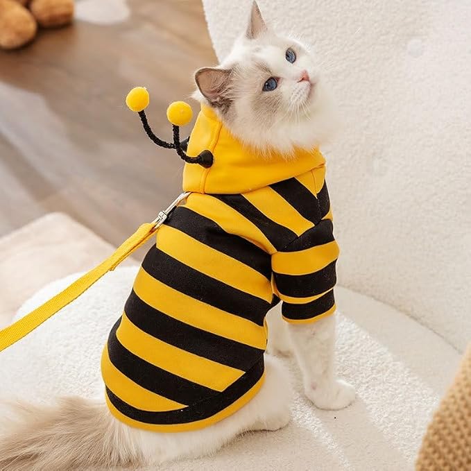 Selena Cat Bee Antennae Costume Hoodies Cute Bee Stripes Dog Kitten Puppy Pet - Image 2