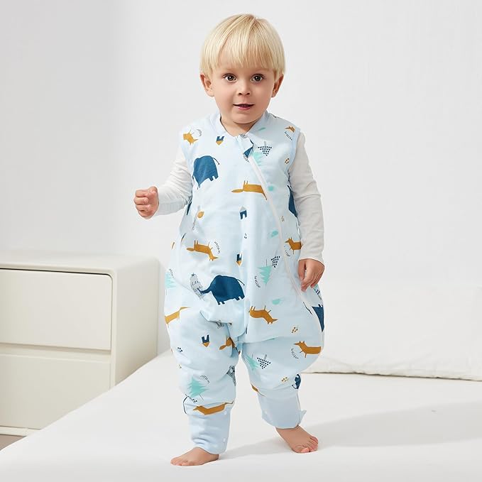 Duomiaomiao 2.5 TOG Toddler Sleep Sack 12-24 Months 100% Cotton Winter Side Open Zipper Baby Sleep Sack with Feet, Warm Toddler Wearable Blanket