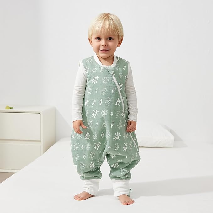 Duomiaomiao 1.5 TOG Toddler Sleep Sack 24-36 Months 100% Cotton Four Season Side Open Zipper Baby Sleep Sack with Feet, Breathable Toddler Wearable Blanket