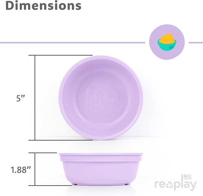 Re-Play 12 oz. Toddler Bowls Set of 3 - Kids Deep-Walled, Durable & Reusable Snack and Meal Bowls, Dishwasher & Microwave Safe, BPA-Free, Made in USA from Recycled Plastic, Berry
