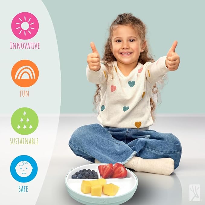 Elk and Friends Kids 6.7” Porcelain Divided Plates with Silicone Sleeves | Suitable for Babies/Kids/Toddlers | Microwave & Dishwasher Safe | Non Slip | Snack Dishes