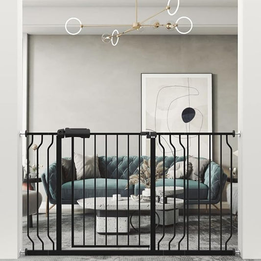 WAOWAO Baby Gate 52.76-57.48" Extra Wide Pressure Mounted Walk Through Swing Auto Close Safety Black Metal Toddler Kids Child Dog Pet Puppy for Stairs,Doorways,Kitchen