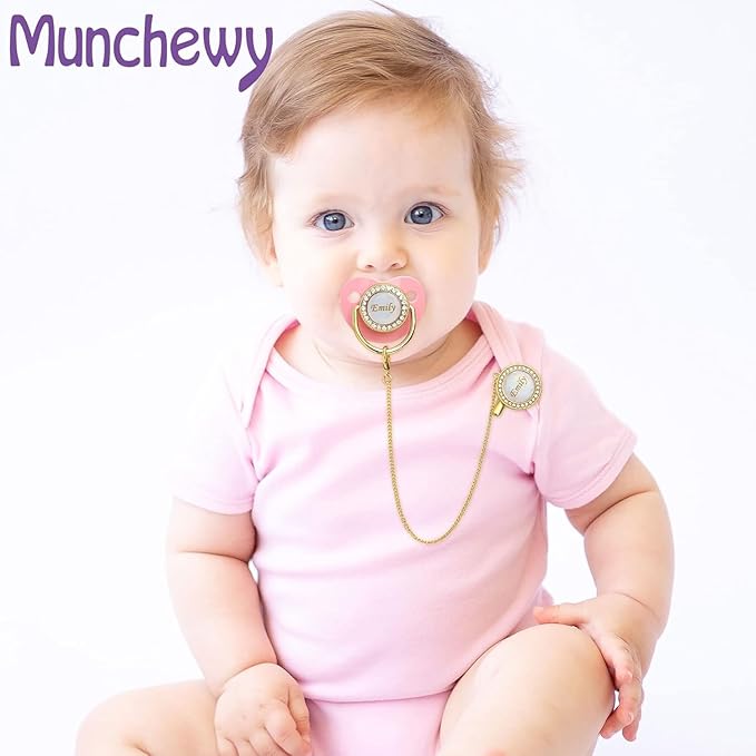 Customized Pacifier with Name, Personalized Pacifier Clip Set with Gift Box, Glitter Crystal Luxury Bling Soother Dummy, Ideal Gift for Girls Baby Shower Newborn Photography(Red)