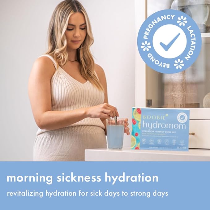 Boobie Hydromom Superfood Electrolyte Drink Mix, Blue Raspberry Lemonade | Refreshing Energy & Hydration Boost for Mamas | On-The-Go & Travel Essentials for Pregnancy, Lactation, & Beyond, 10 Packets