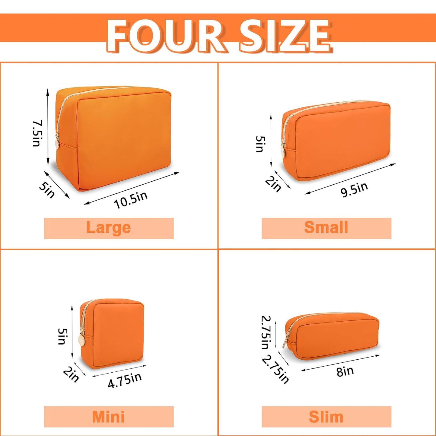 Small Makeup Bag Pouch for Purse, Nylon Travel Toiletry Storage Bag Cute Preppy Cosmetic Bag for Women Girls, Waterproof Makeup Organizer Bag Pouch Skincare Bag Purse with Zipper (Small-Peach)